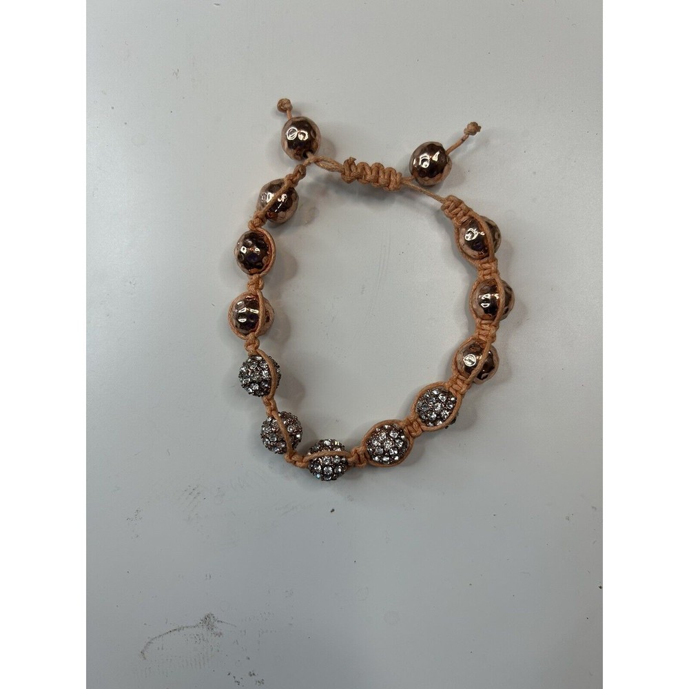 Karma Shamballa Bracelet Rose Gold Hammered Copper and Rhinestone Beads